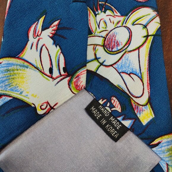 Looney Tunes Vintage 100% Silk Tie Sylvester & Tweetie Hand Made By Balancine - Picture 5 of 8